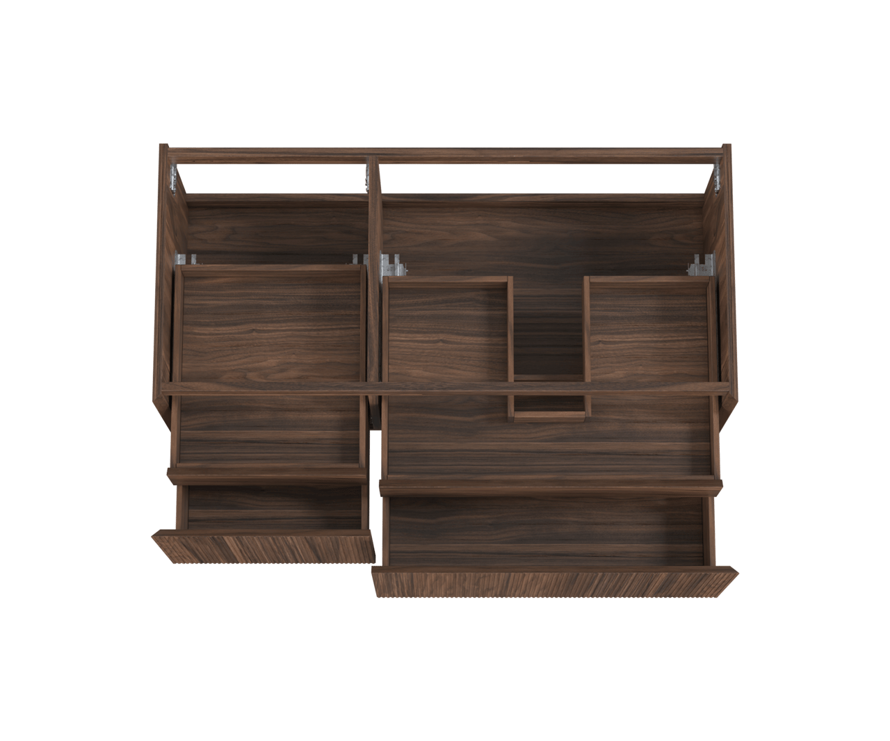 Balmani Fila hängender Waschbeckenunterschrank: 120 x 55 cm, asymmetrisch rechts, Nussbaum, Furnierholz, 4 Schubladen