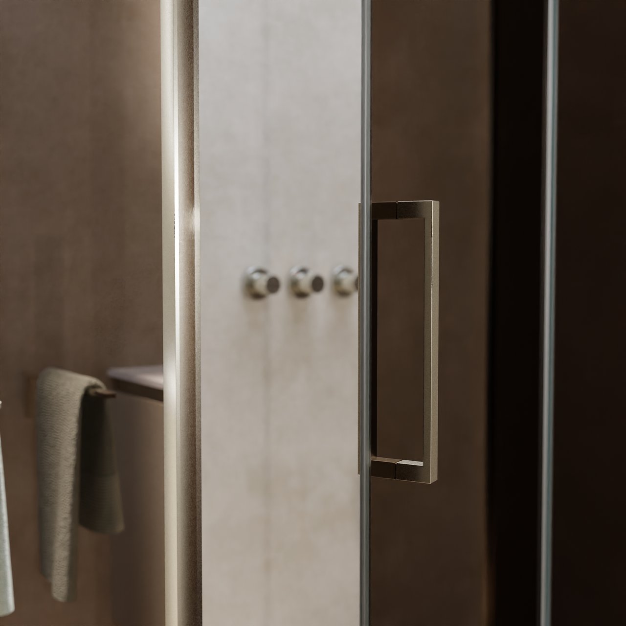 Balmani Senses Design douche d'angle avec porte pivotante à droite et paroi latérale fixe, 140 x 80 cm, Bronze, Profil Brushed CoolMetal