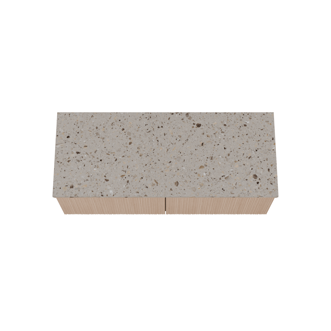 Balmani Forma zwevend badkamermeubel 135 x 55 cm natuur eik met Stretto enkel of dubbel tablet in terrazzo greige terrazzo, Verticale asymmetrische ronde ribbel