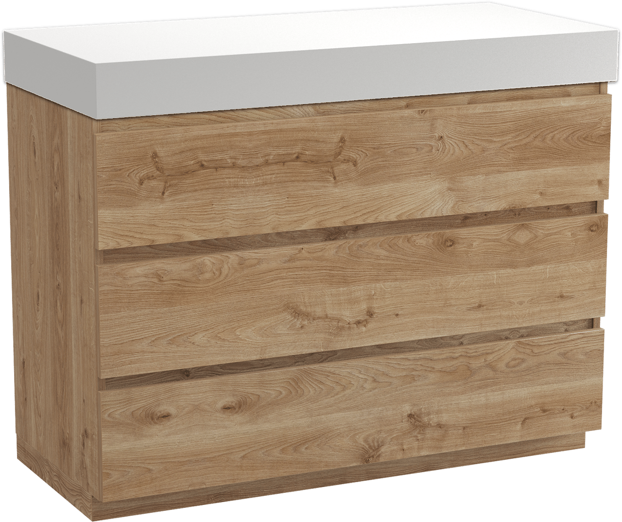 Balmani Lucida meuble salle de bains à poser 120 x 55 cm chêne brut avec Dominus tablette simple ou double en solid surface blanc mat