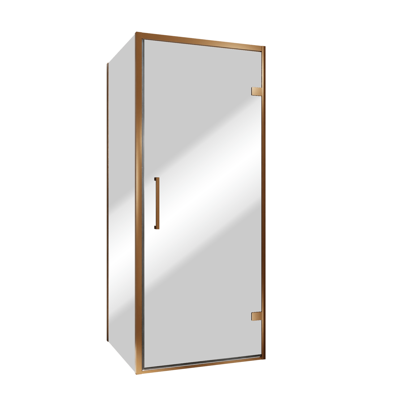 Balmani Senses Design Eckdusche: Drehtür (Rechts) mit fixierte Seitenwand, 90 x 80 cm, Reflex-Spiegelglas, Profil Brushed Rosegold