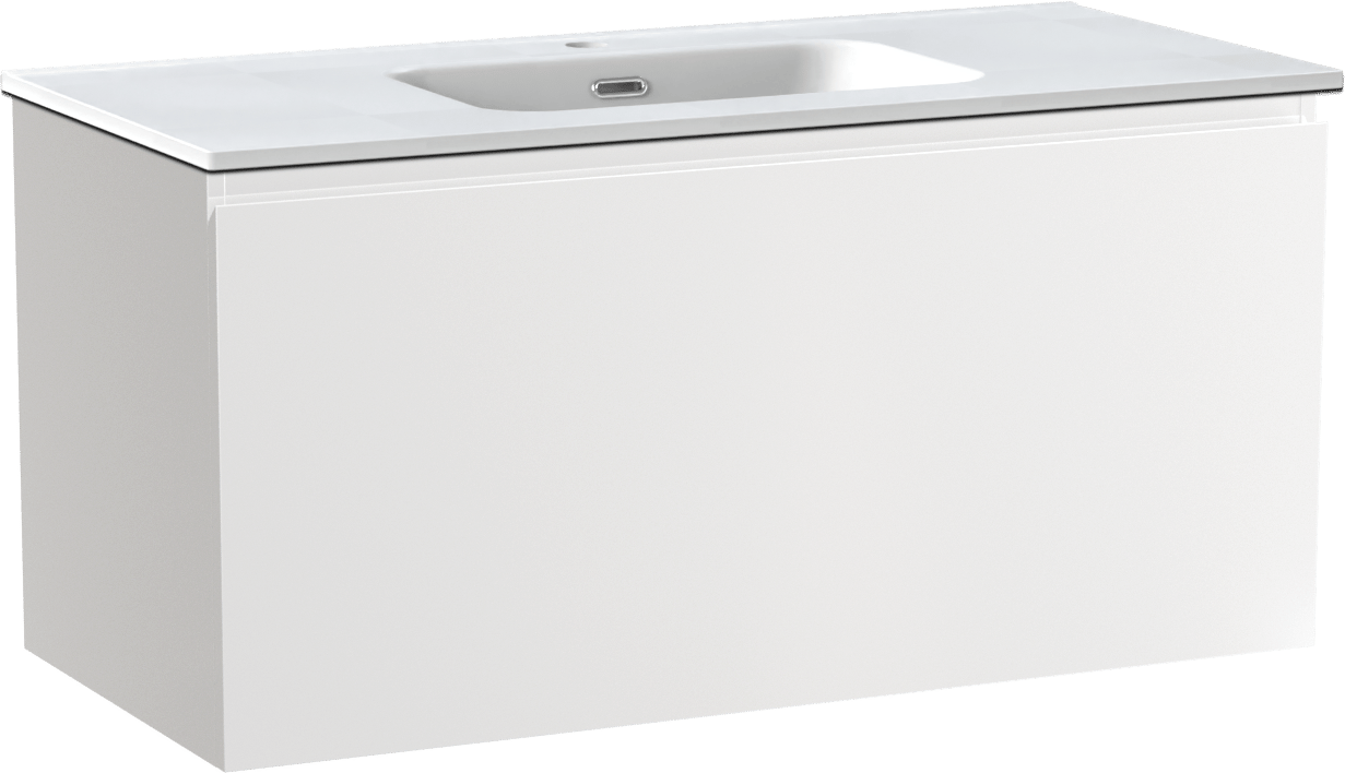 Linie Lado zwevend badkamermeubel 100 x 46 cm glanzend wit met Baro enkele wastafel in porselein mat wit