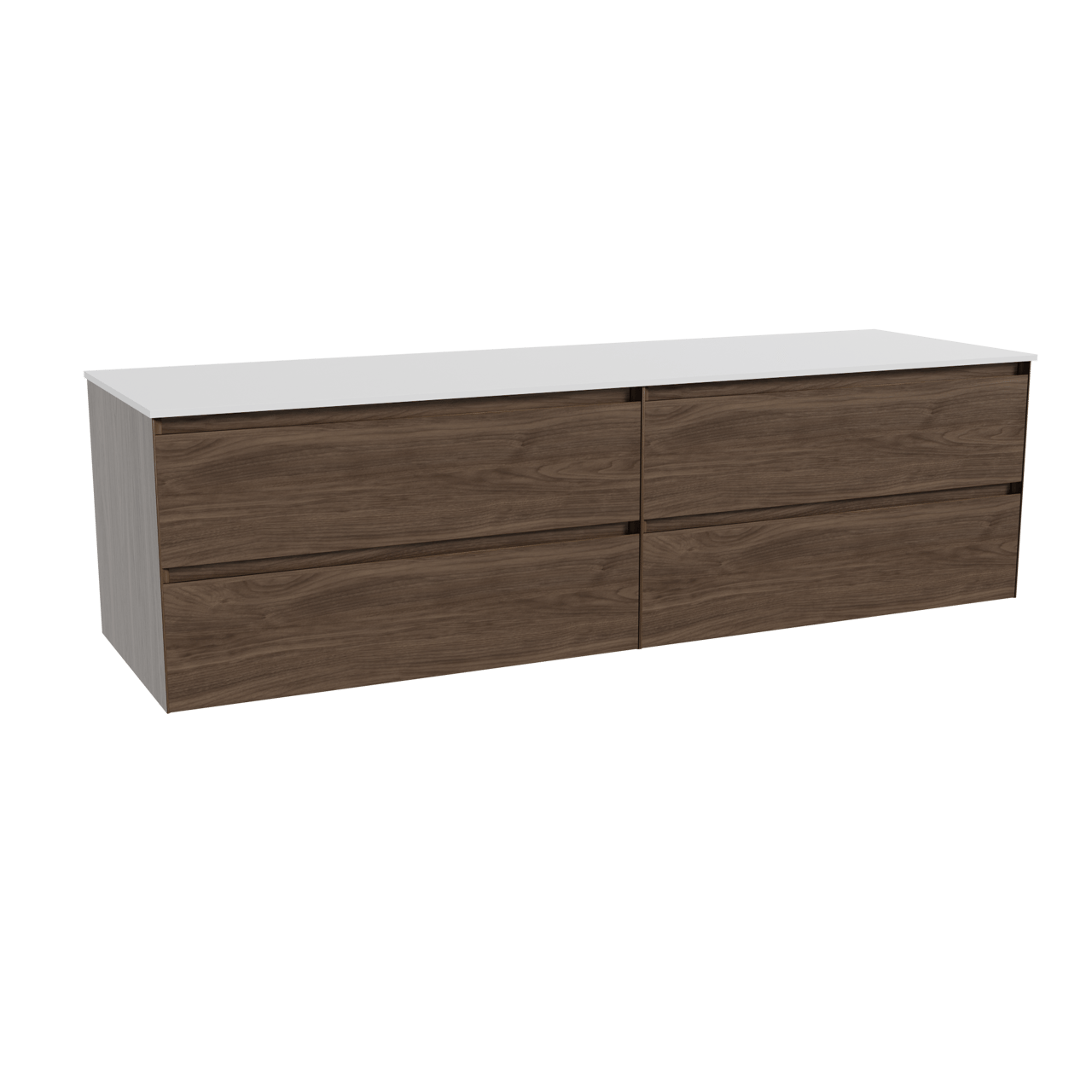 Balmani Mitra meuble salle de bains suspendu 180 x 55 cm noyer américain avec Stretto tablette simple ou double en solid surface blanc mat