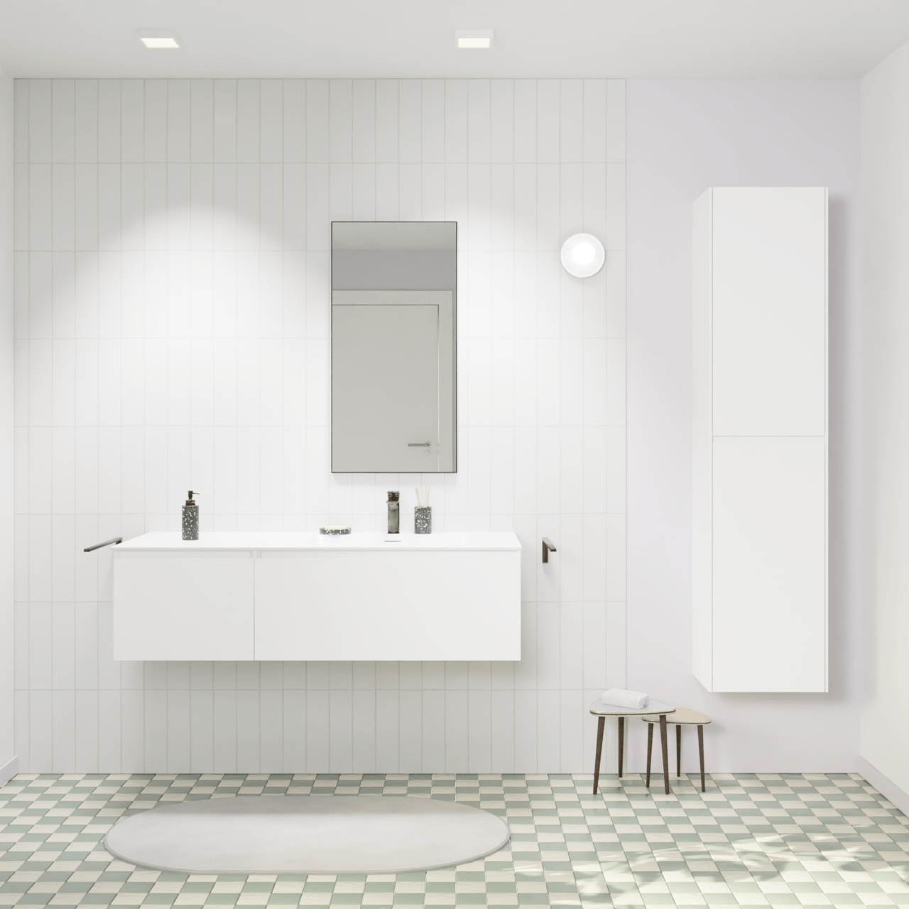 Storke Edge zwevend badkamermeubel 130 x 52 cm mat wit met Mata asymmetrisch rechtse wastafel in solid surface mat wit