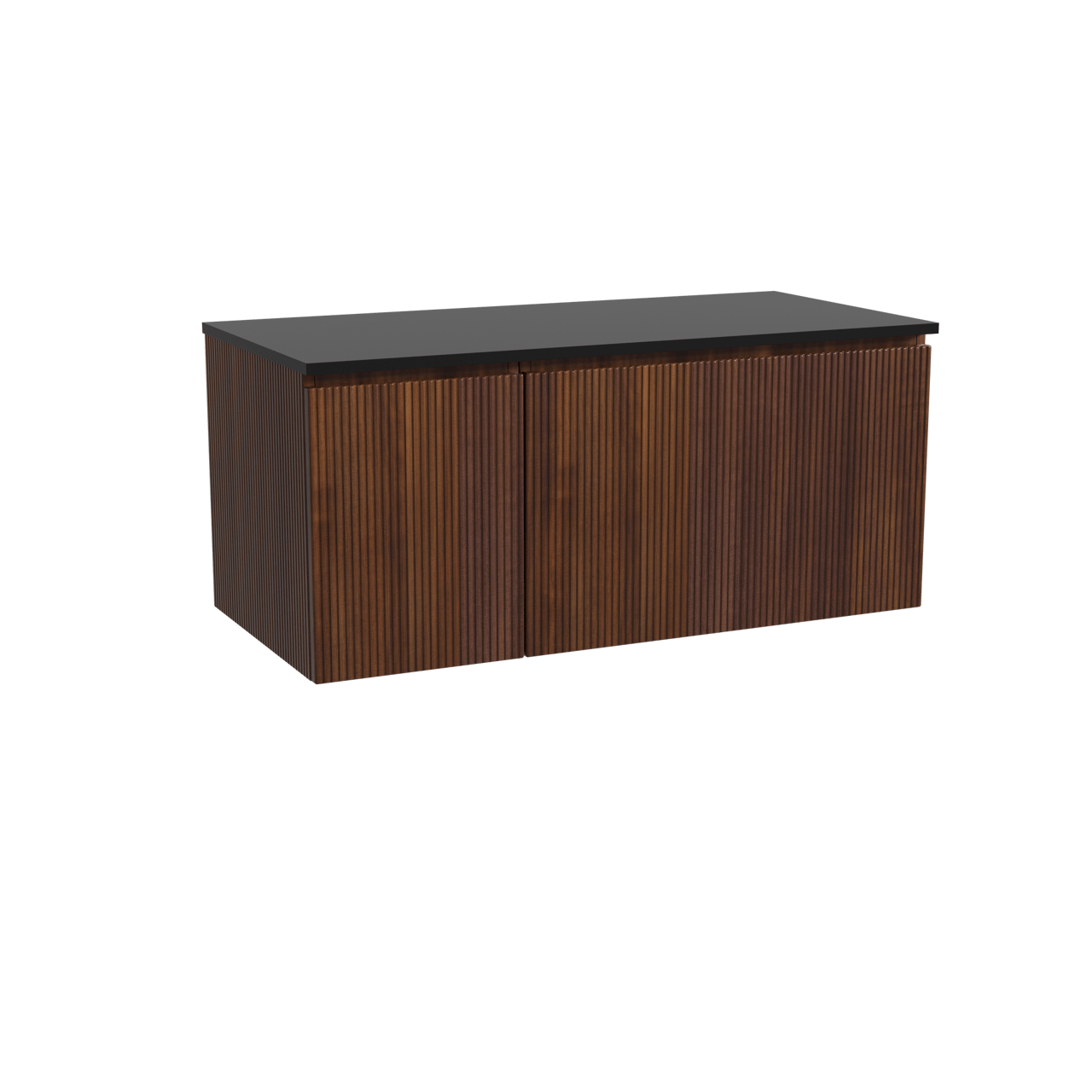 Storke Ribs meuble salle de bains suspendu 110 x 52 cm noyer avec Panton tablette simple en mdf enduit de poudre noir mat, Nervure droite symétrique verticale