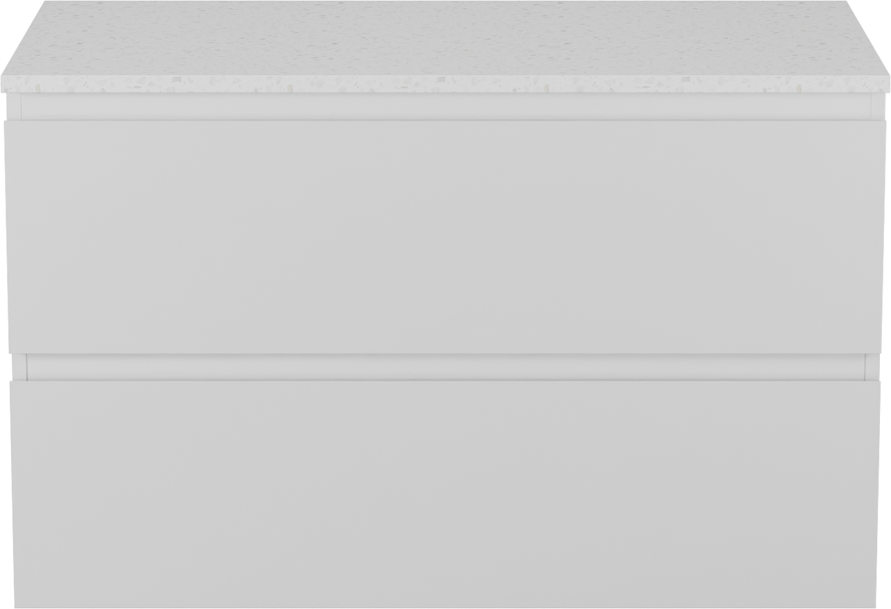 Linie Lado zwevend badkamermeubel 90 x 46 cm glanzend wit met Lado enkel tablet in melamine terrazzo wit
