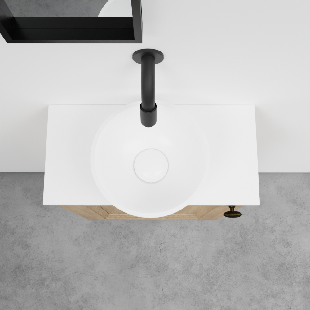 Balmani Lemon zwevend toiletmeubel 42 x 21 cm verweerd eiken met Facetta wastafelblad en Jazz waskom in matte Solid Surface