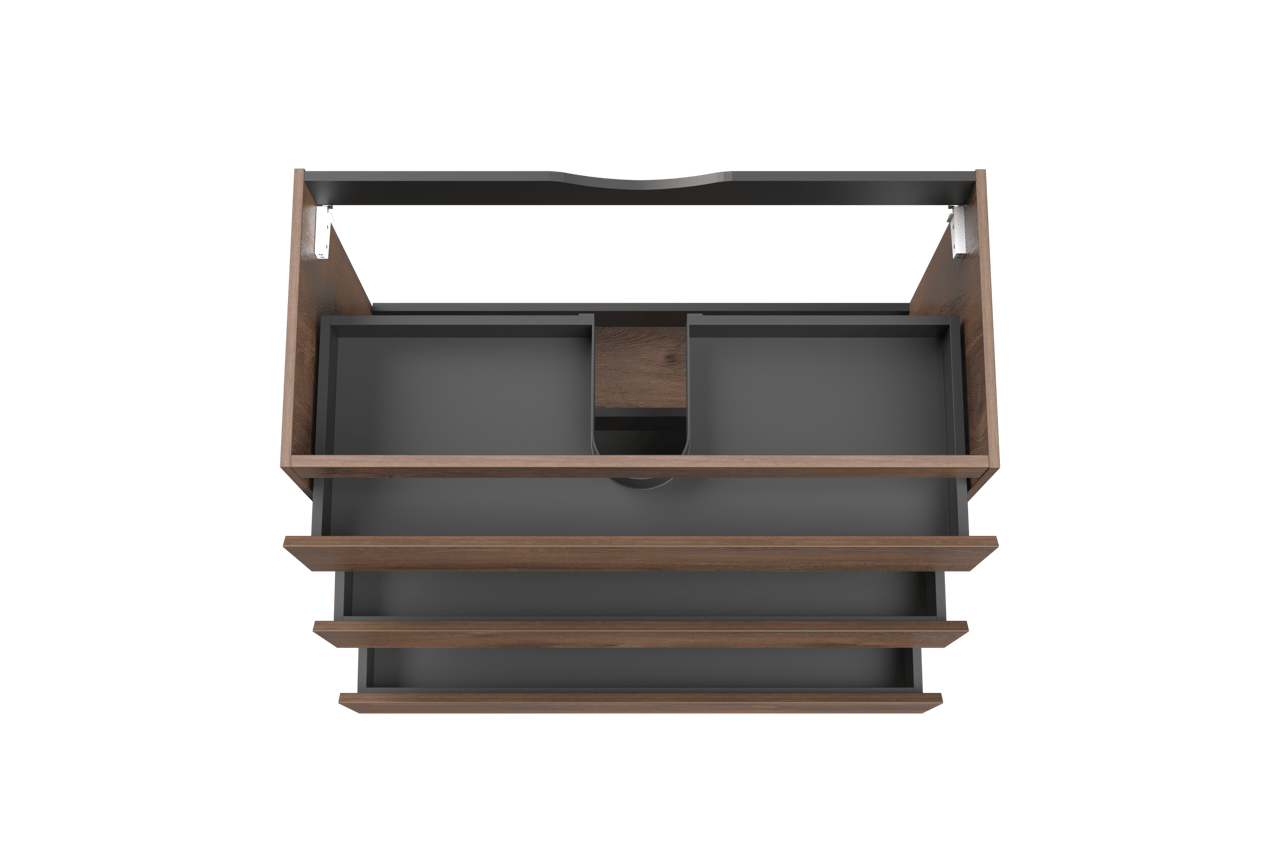 Linie Lado stehender Waschbeckenunterschrank: 100 x 46 cm, braune Eiche, 3 Schubladen