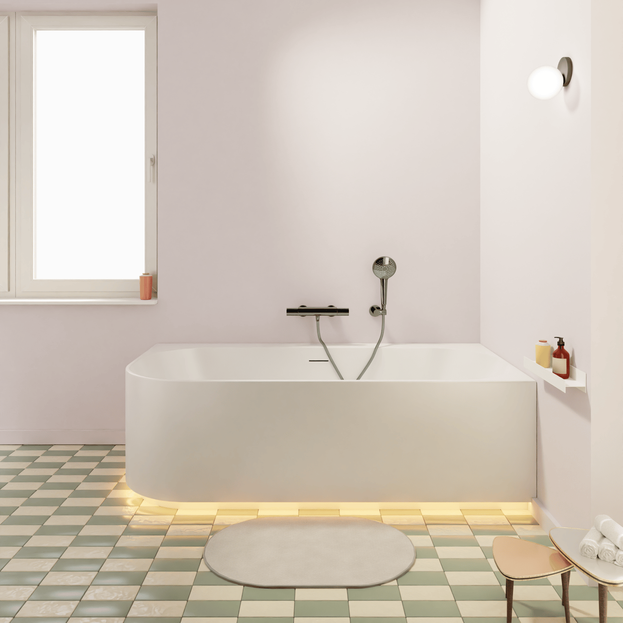 Luca Varess Laguna baignoire d'angle droite duo avec LED 170 x 85 cm acrylique blanc mat