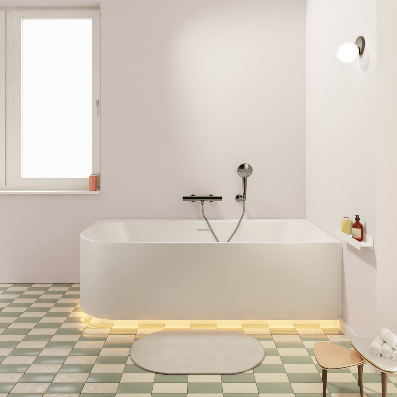 Luca Varess Laguna baignoire d'angle droite duo avec LED 170 x 85 cm acrylique blanc mat