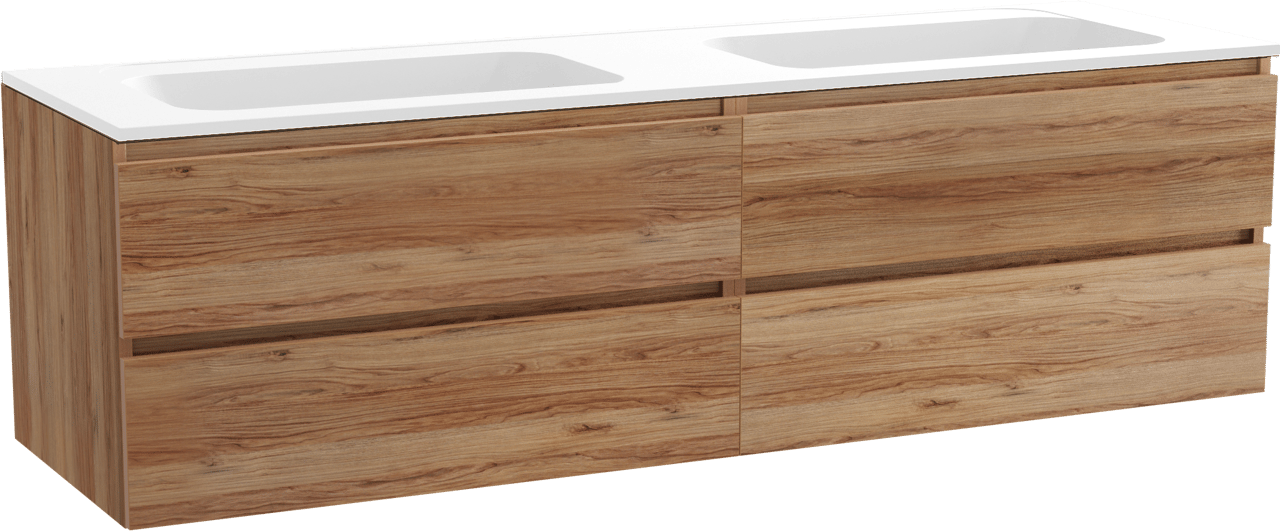 Balmani Lucida meuble salle de bains suspendu 180 x 55 cm teck avec Tablo Strada double vasque en marbre composite blanc mat