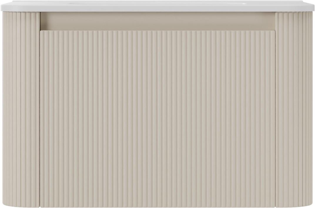 Storke Soft hängendes Möbelstück Set: 80 x 46 cm, Sand Matt, mit Kera Soft Einzelwaschtisch Keramik Weiβ matt, Vertikale symmetrische gerade Rippe