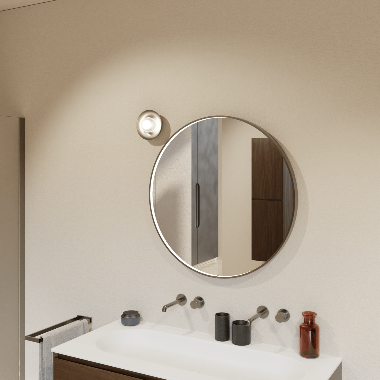 Balmani Secret miroir rond Brushed Gunmetal lumineux et anti-buée Ø 80 cm