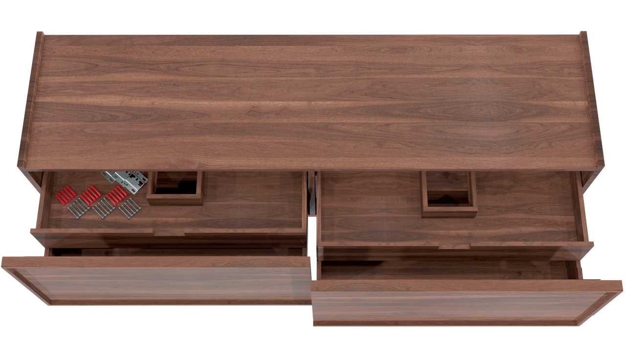 Balmani Quadro zwevende wastafelonderkast 184 x 53 cm Amerikaans notenhout 4 lades