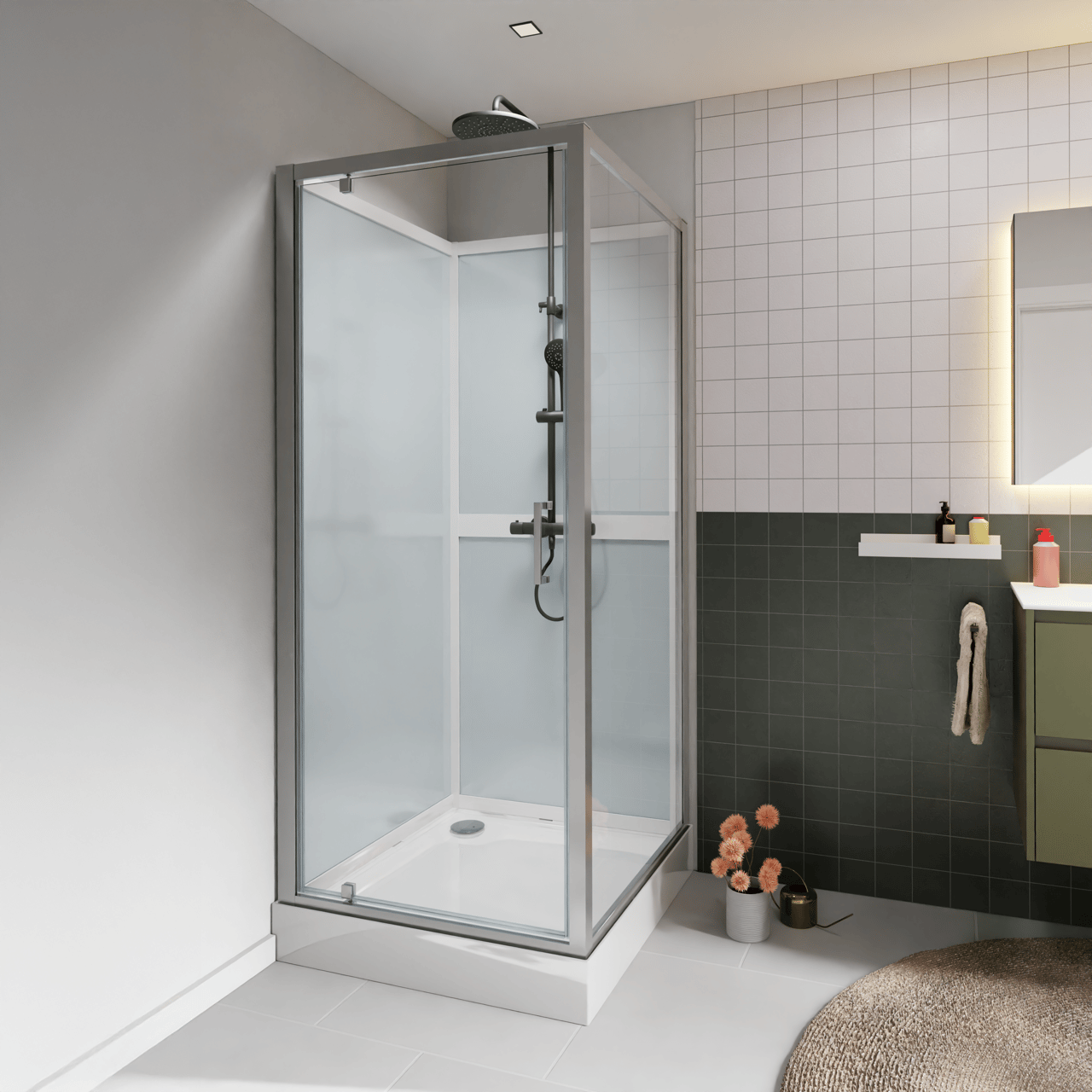 Luca Varess Talan cabine de douche avec portes pivotantes 90 x 90 cm verre transparent profil chrome mat