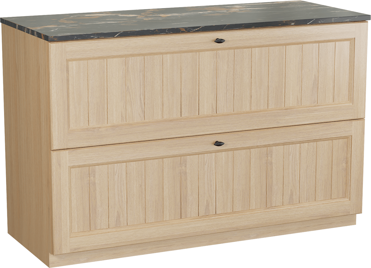 Balmani Lemon staand badkamermeubel 135 x 55 cm, fineer natuur eik met Stretto enkel of dubbel tablet in portoro gold