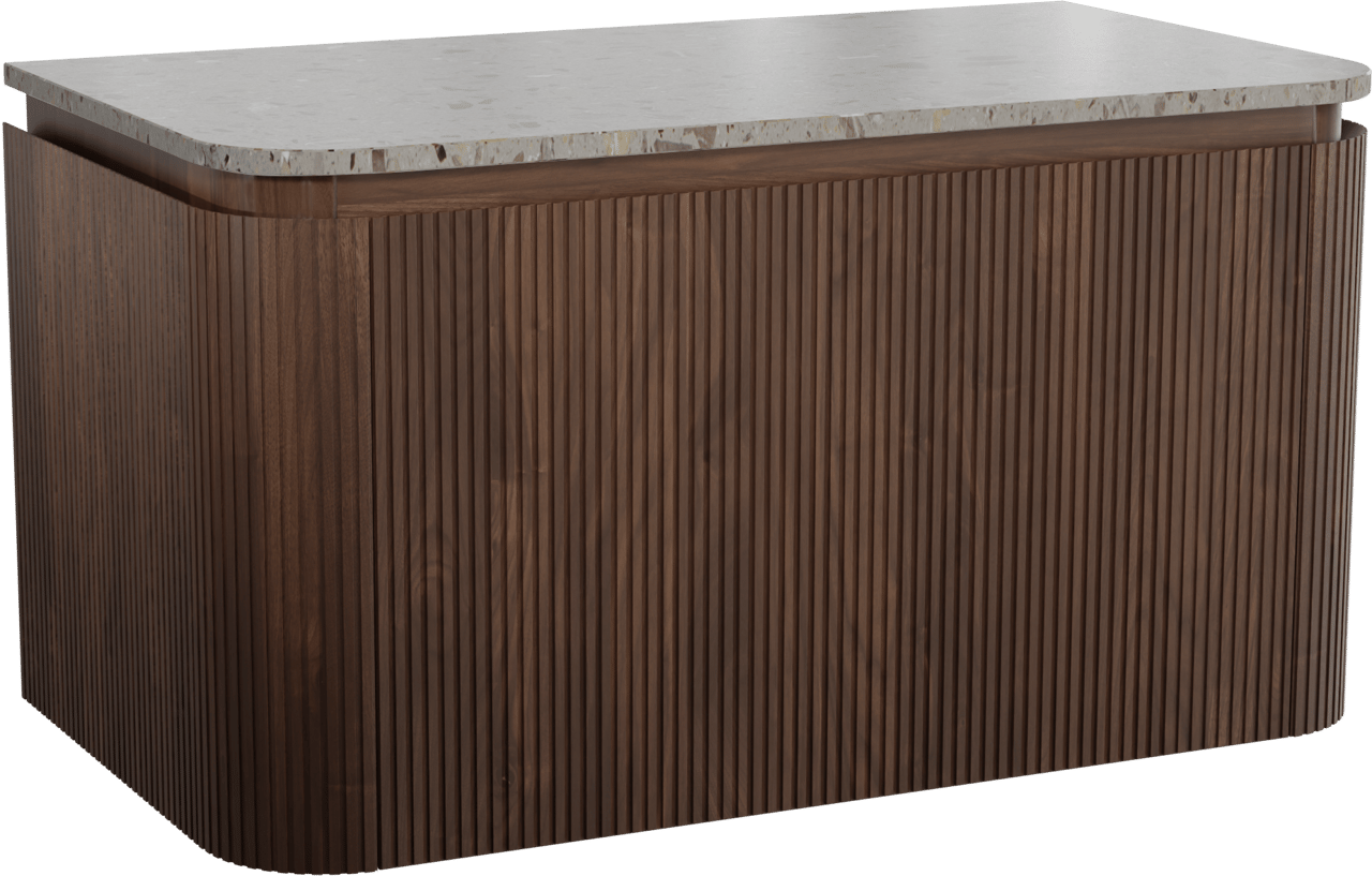 Balmani Moon zwevend badkamermeubel 100 x 55 cm amerikaanse notelaar met Moon enkel tablet in terrazzo greige terrazzo, Verticale symmetrische rechte ribbel