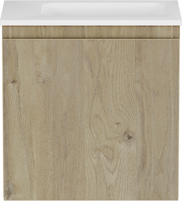 Storke Square zwevend toiletmeubel 40 x 22 cm Ruwe eik met Fina wastafel in mat witte Solid Surface