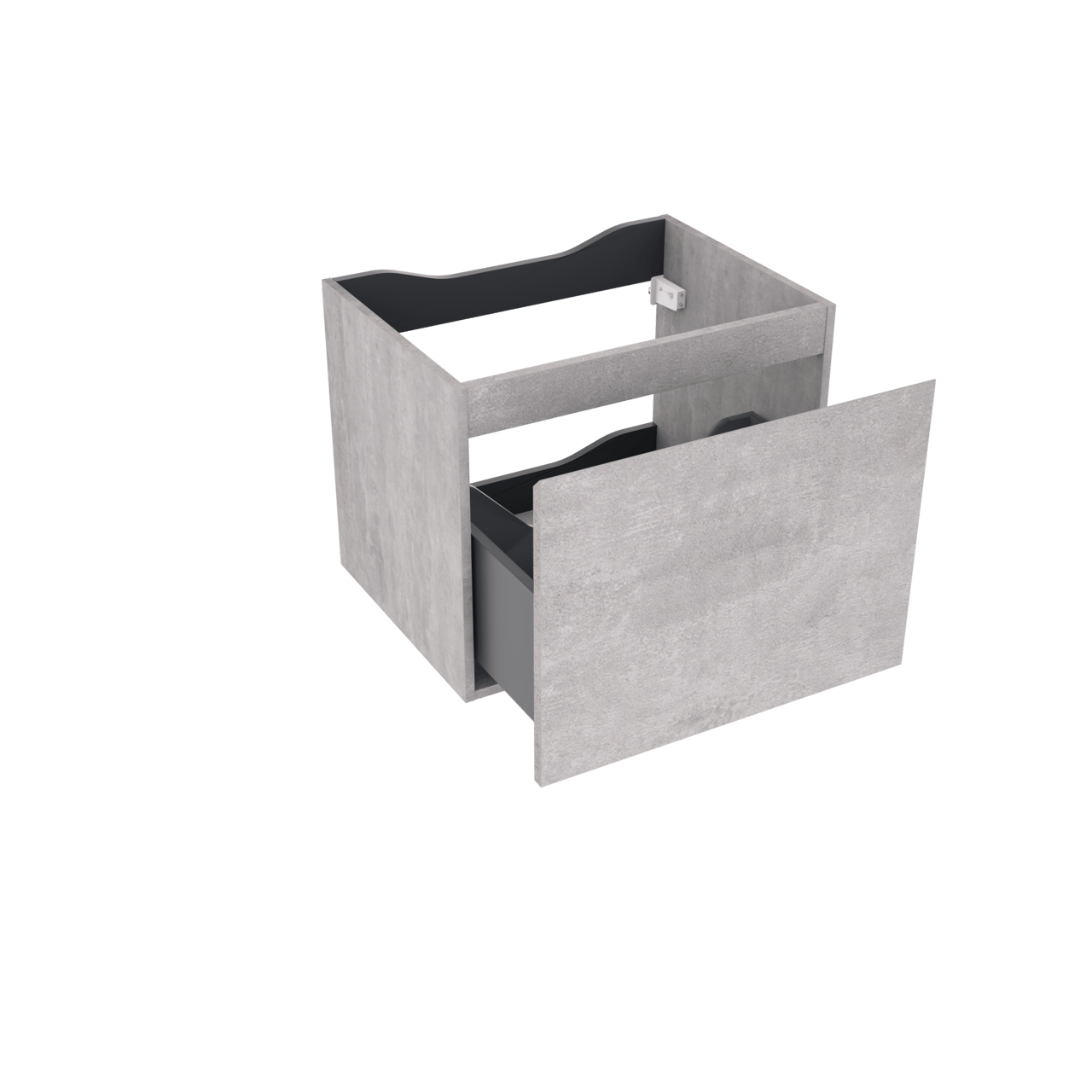 Linie Lado zwevend badmeubel 60 x 46 cm beton donkergrijs met Baro enkele wastafel in porselein hoogglans wit en Montro spiegelkast