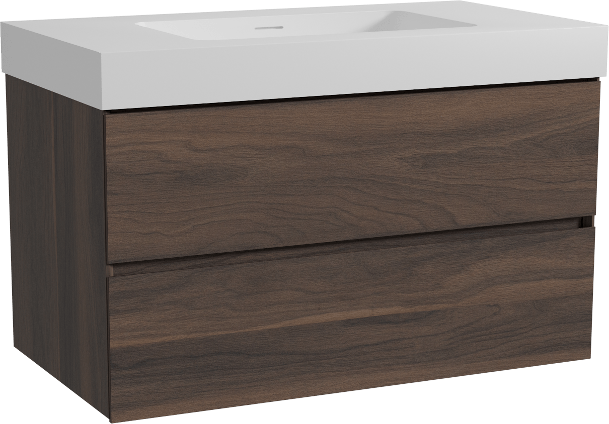 Storke Edge zwevend badmeubel 95 x 52 cm notenhout met Mata High enkele wastafel in solid surface mat wit