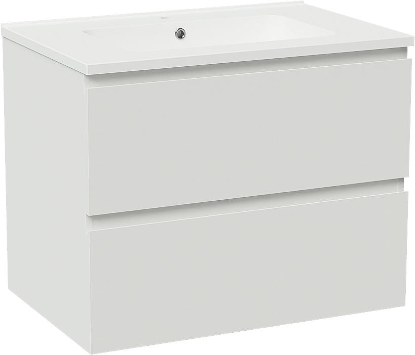 Linie Lado zwevend badmeubel 70 x 46 cm mat wit met Vano enkele wastafel in composietmarmer mat wit
