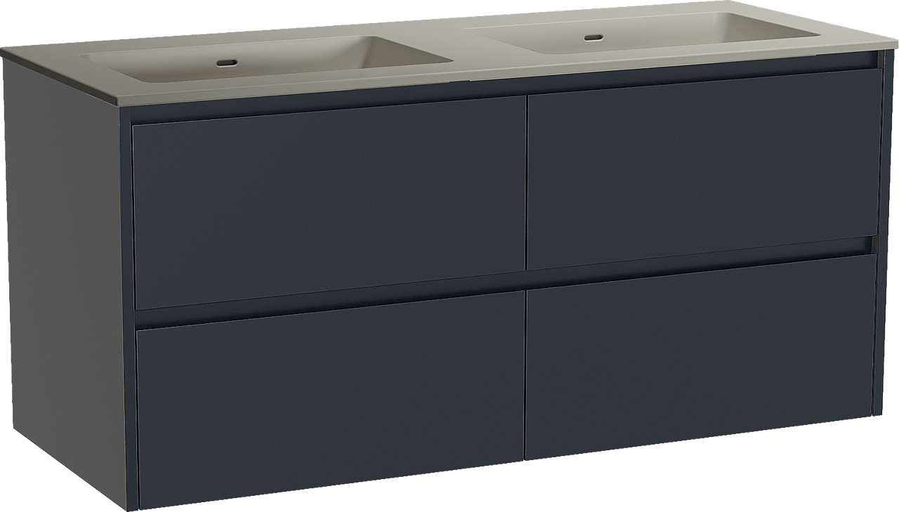 Storke Seda meuble salle de bains suspendu 130 x 52 cm bleu nuit avec Diva double vasque en top solid soie grise