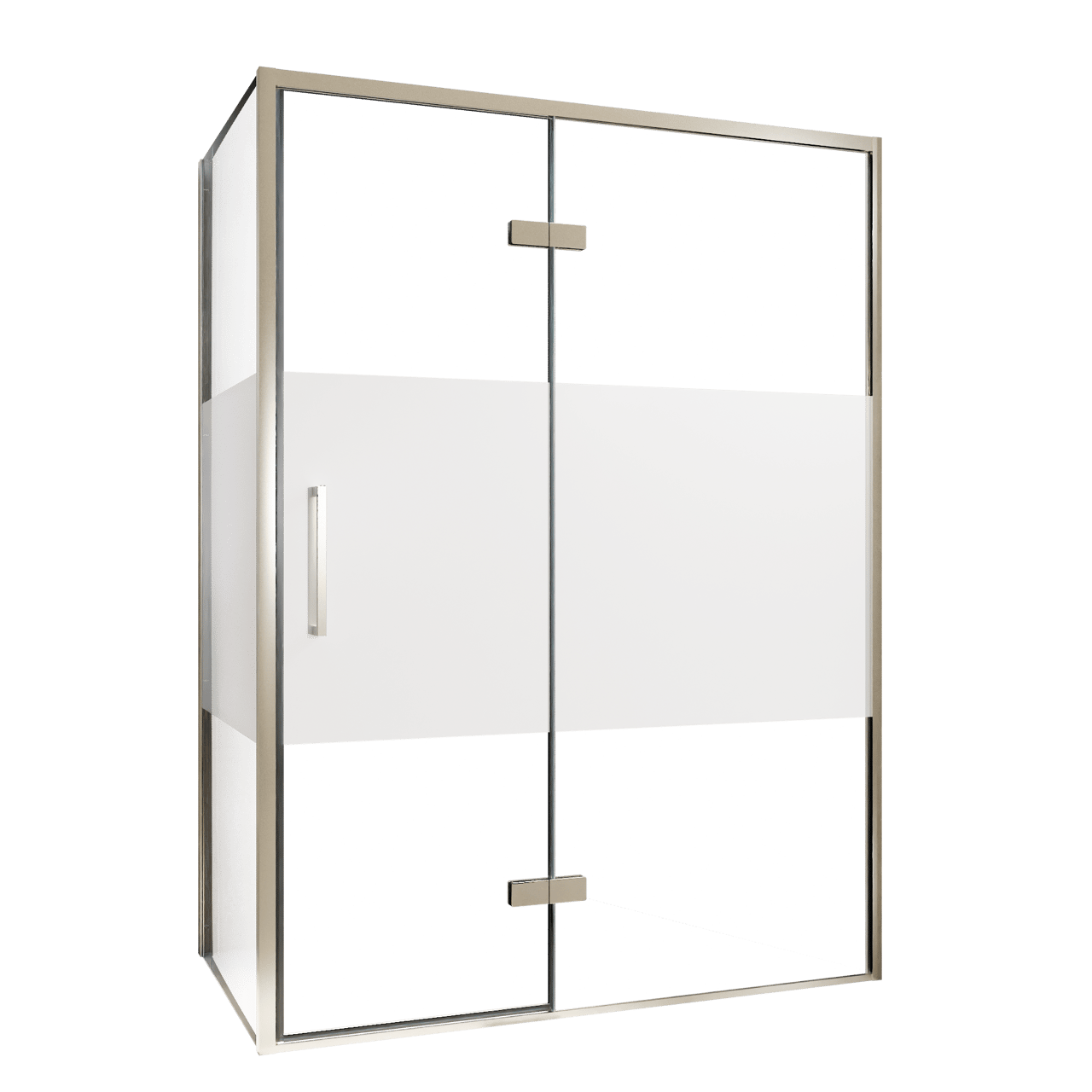 Balmani Senses Design Eckdusche: Drehtür (Rechts) mit fixierte Seitenwand, 140 x 80 cm, Klarglas mit mattiertem Streifen, Profil Brushed CoolMetal, inklusive Coating