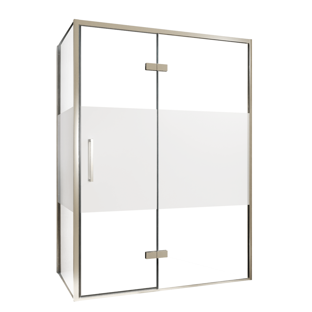 Balmani Senses Design douche d'angle avec porte pivotante à droite et paroi latérale fixe, 140 x 90 cm, Verre transparent avec bande mate, Profil Brushed CoolMetal