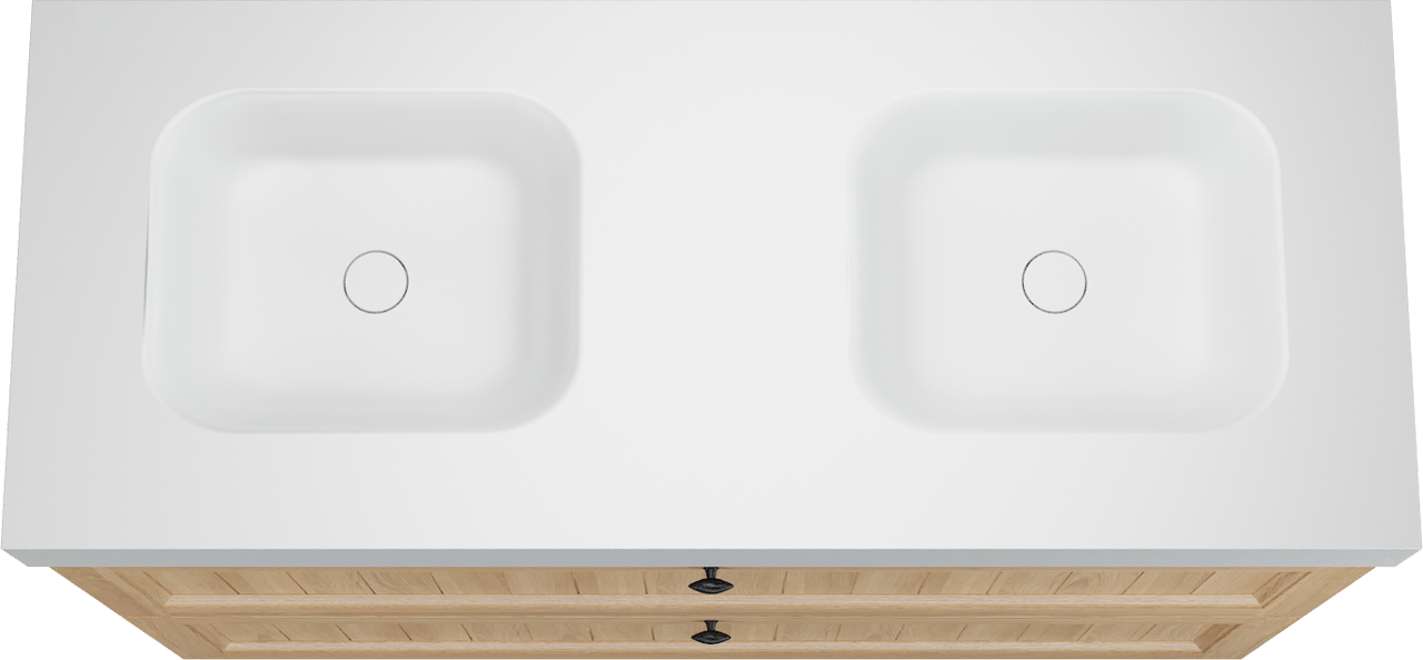 Balmani Lemon staand badkamermeubel 135 x 55 cm, fineer natuur eik met Arcato dubbele wastafel in mat wit