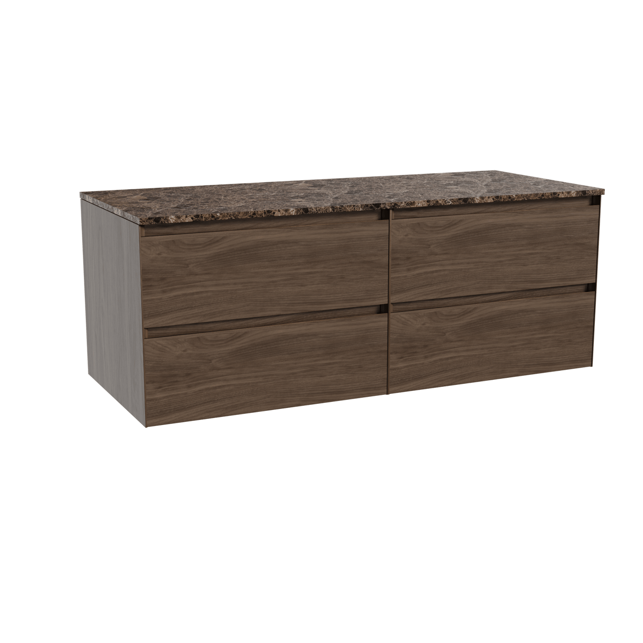 Balmani Mitra meuble salle de bains suspendu 135 x 55 cm noyer américain avec Stretto tablette simple ou double en marbre dark emperador