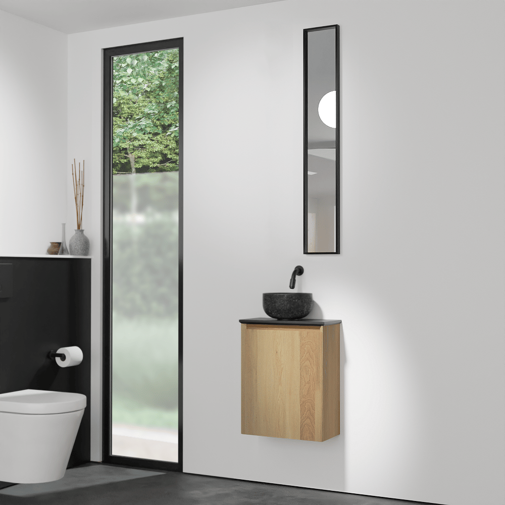 Balmani Mitra zwevend toiletmeubel 42 x 21 cm natuur eik met Facetta tablet en Bowl waskom in verzoete graniet