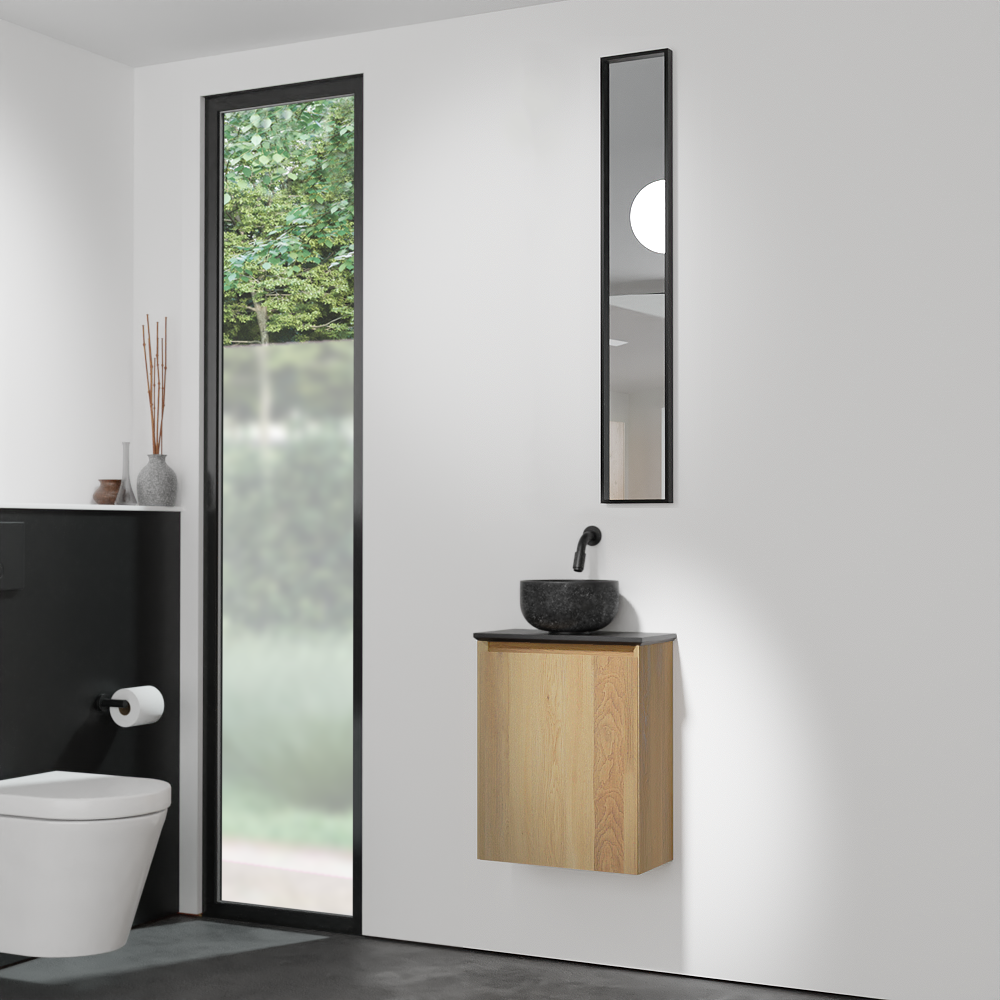 Balmani Mitra zwevend toiletmeubel 42 x 21 cm natuur eik met Facetta tablet en Bowl waskom in verzoete graniet