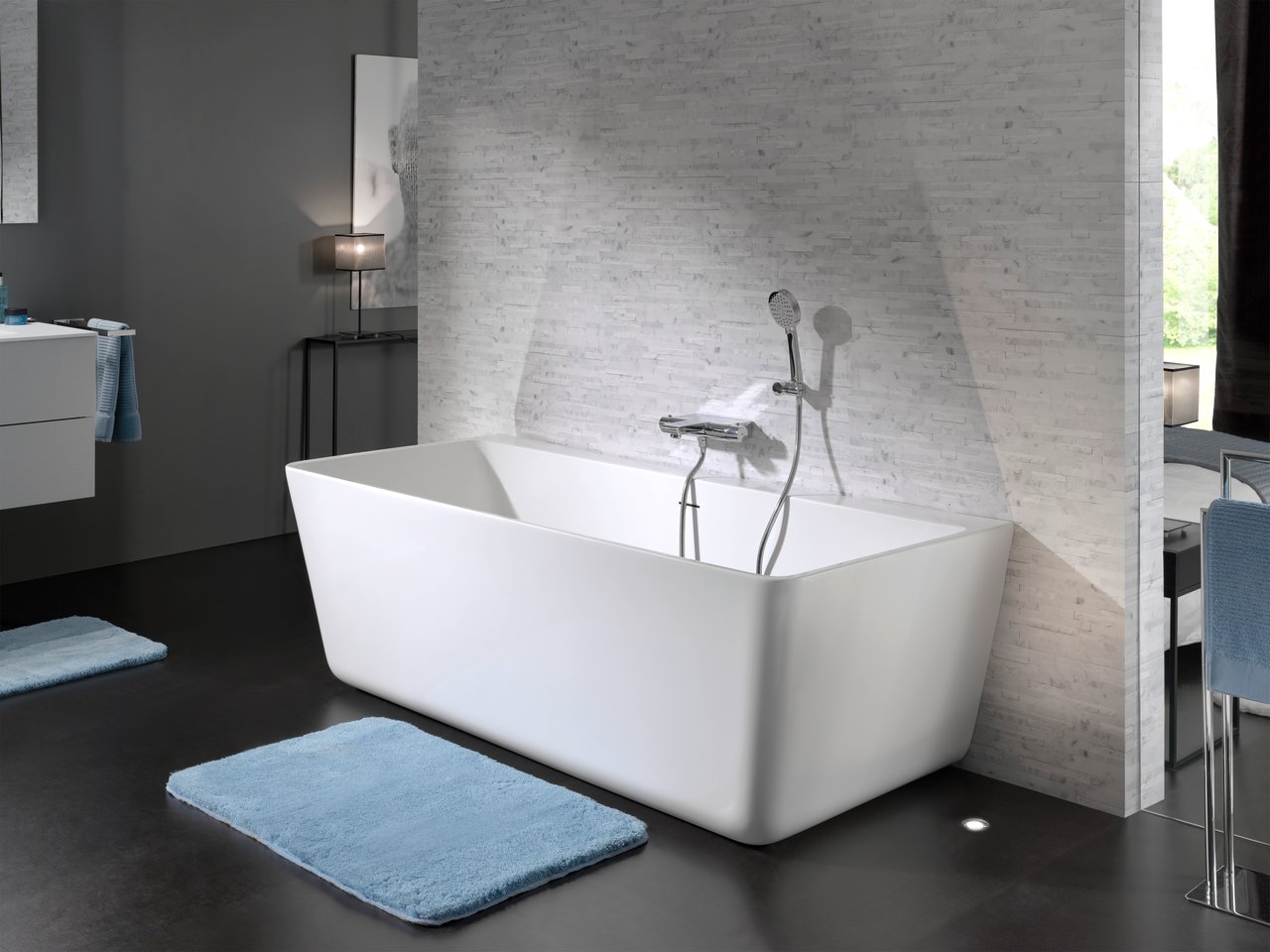 Luca Varess Coda halb freistehende Badewanne, 180 x 80 cm, Acryl, weiß matt