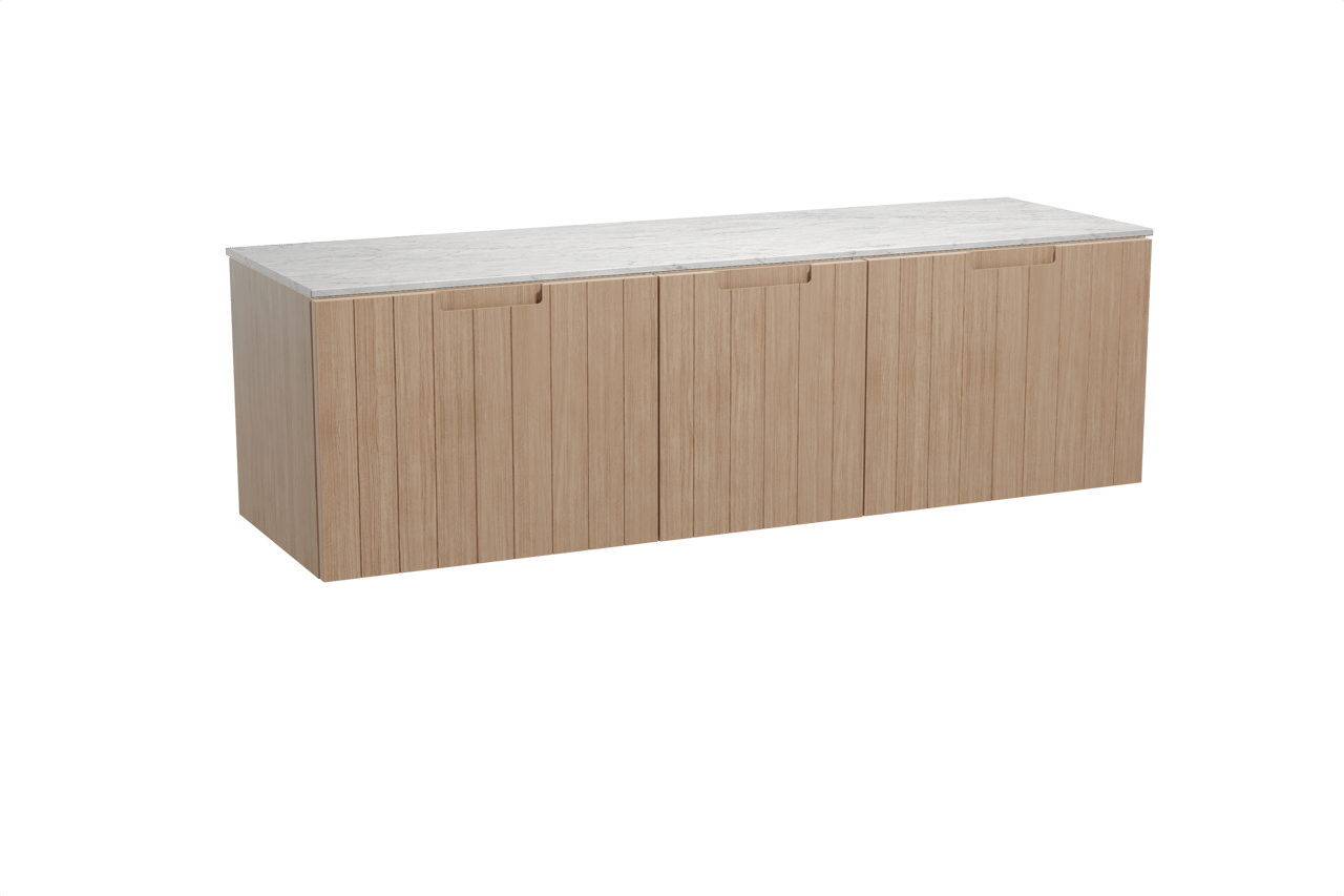 Balmani Adagio meuble salle de bains suspendu 180 x 55 cm chêne vieilli avec Stretto tablette simple ou double en marbre carrara