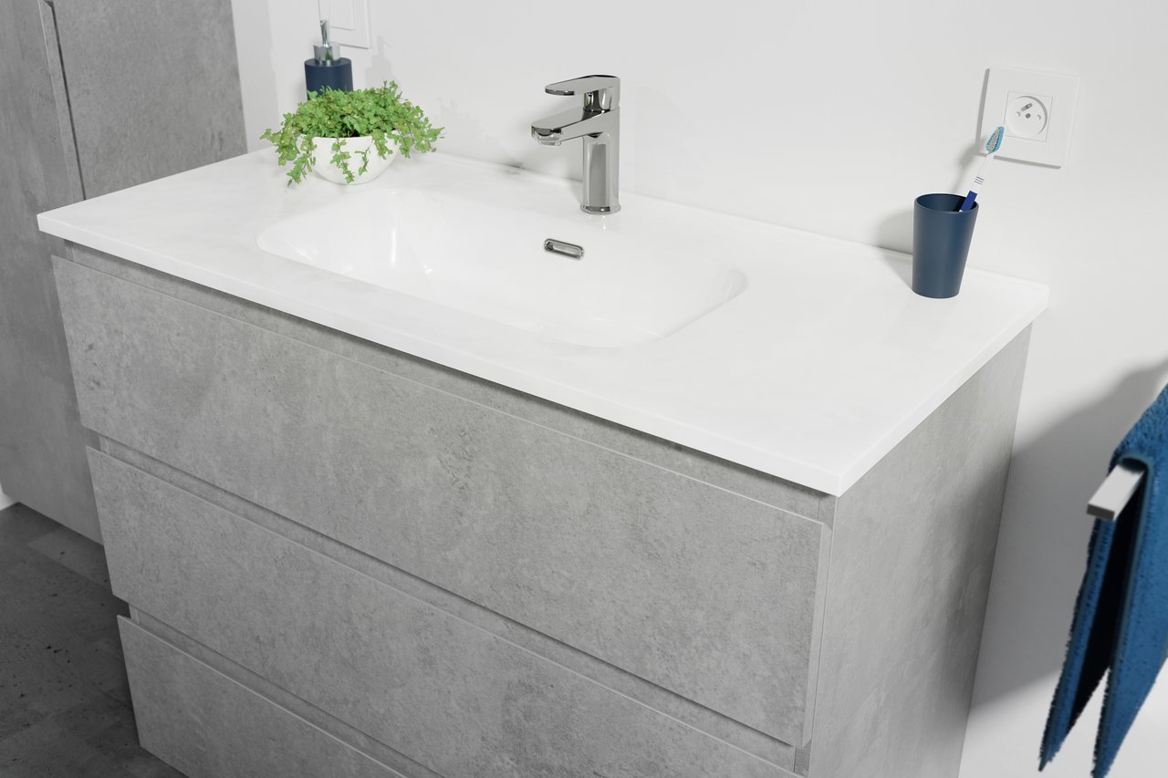 Linie Lado staande wastafelonderkast 100 x 46 cm beton donkergrijs 3 lades