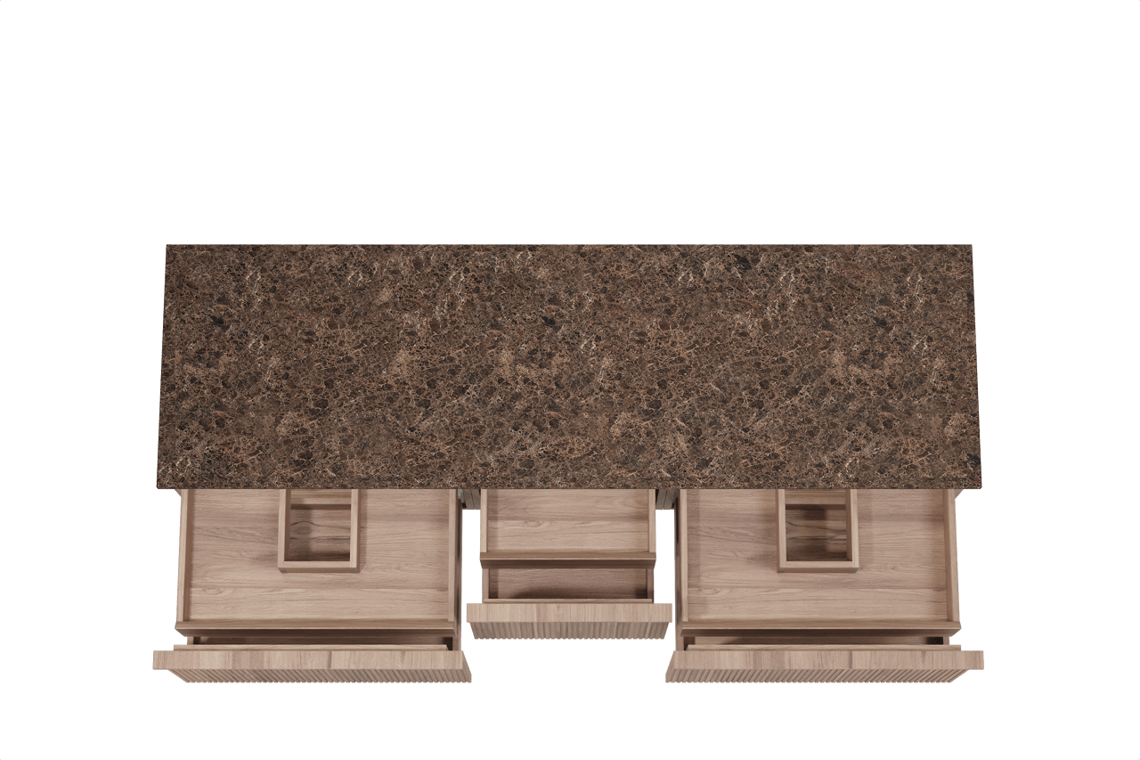 Balmani Forma zwevend badmeubel 180 x 55 cm teakhout met Stretto enkel of dubbel wastafelblad in marmer dark emperador, Verticale symmetrische rechte ribbel