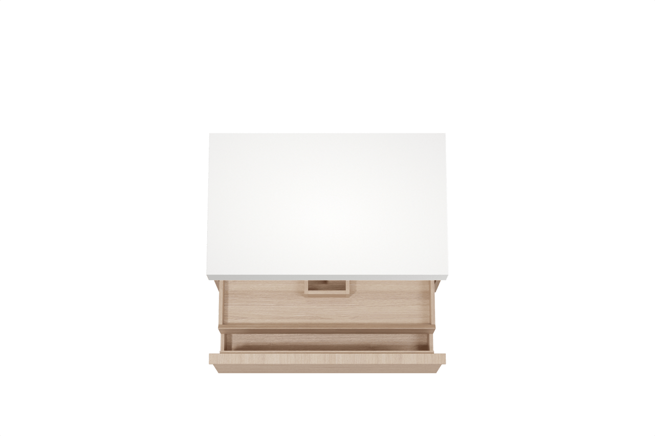 Balmani Forma hängendes Möbelstück Set: 90 x 55 cm, Naturbelassene Eiche, mit Dominus Einzel Waschtischplatte, Solid Surface, Weiß matt, Horizontale symmetrische gerade Rippe