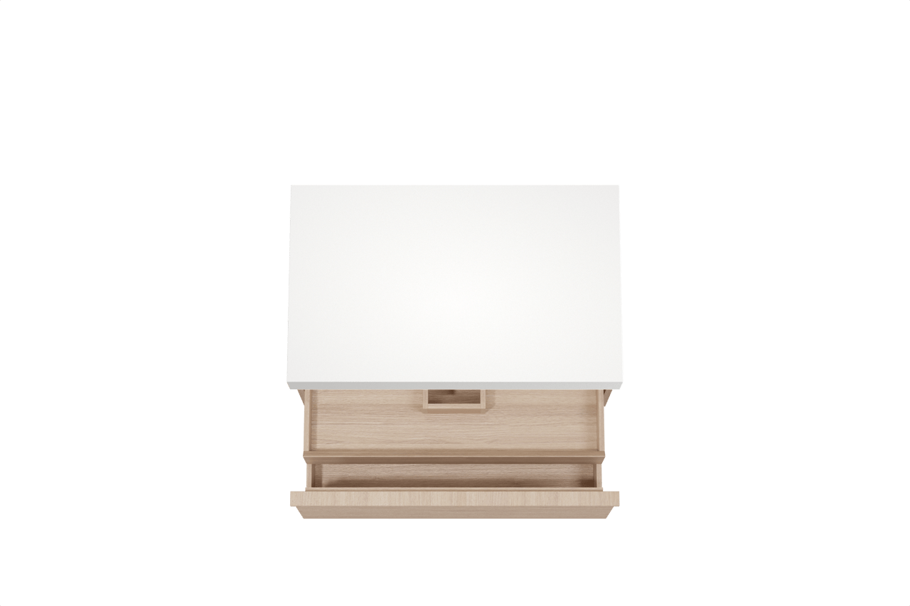 Balmani Forma meuble salle de bains suspendu 90 x 55 cm chêne naturel avec Dominus tablette simple en solid surface blanc mat, Nervure droite symétrique horizontale