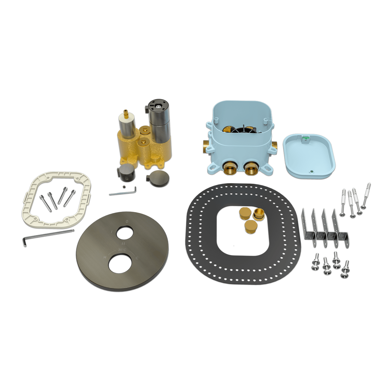 Blaufoss Smartbox Round thermostatische inbouw douchekraan 2 functies Brushed GunMetal incl. inbouwelement