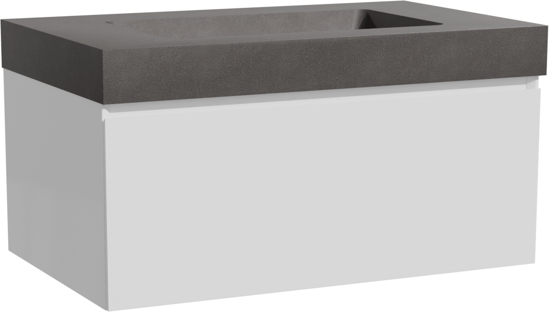 Storke Edge zwevend badmeubel 85 x 52 cm hoogglans wit met Scuro High enkele wastafel in kwarts mat zwart