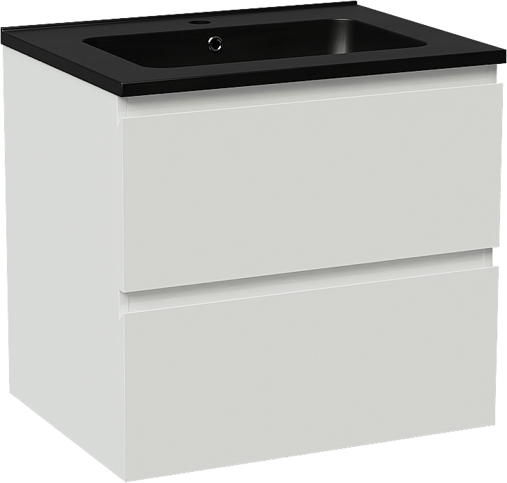 Linie Lado zwevend badkamermeubel 60 x 46 cm mat wit met Vano enkele wastafel in composietmarmer mat zwart