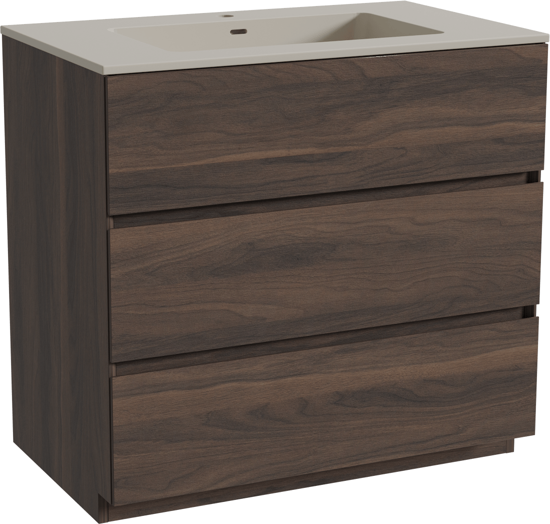 Storke Edge staand badmeubel 85 x 52 cm notenhout met Diva enkele wastafel in top solid zijdegrijs