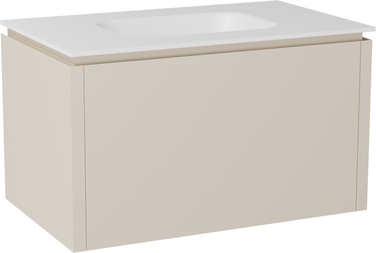 Balmani Eclips meuble salle de bains suspendu 90 x 55 cm Sandbeige avec Tablo Arcato plan simple en Solid Surface blanc mat