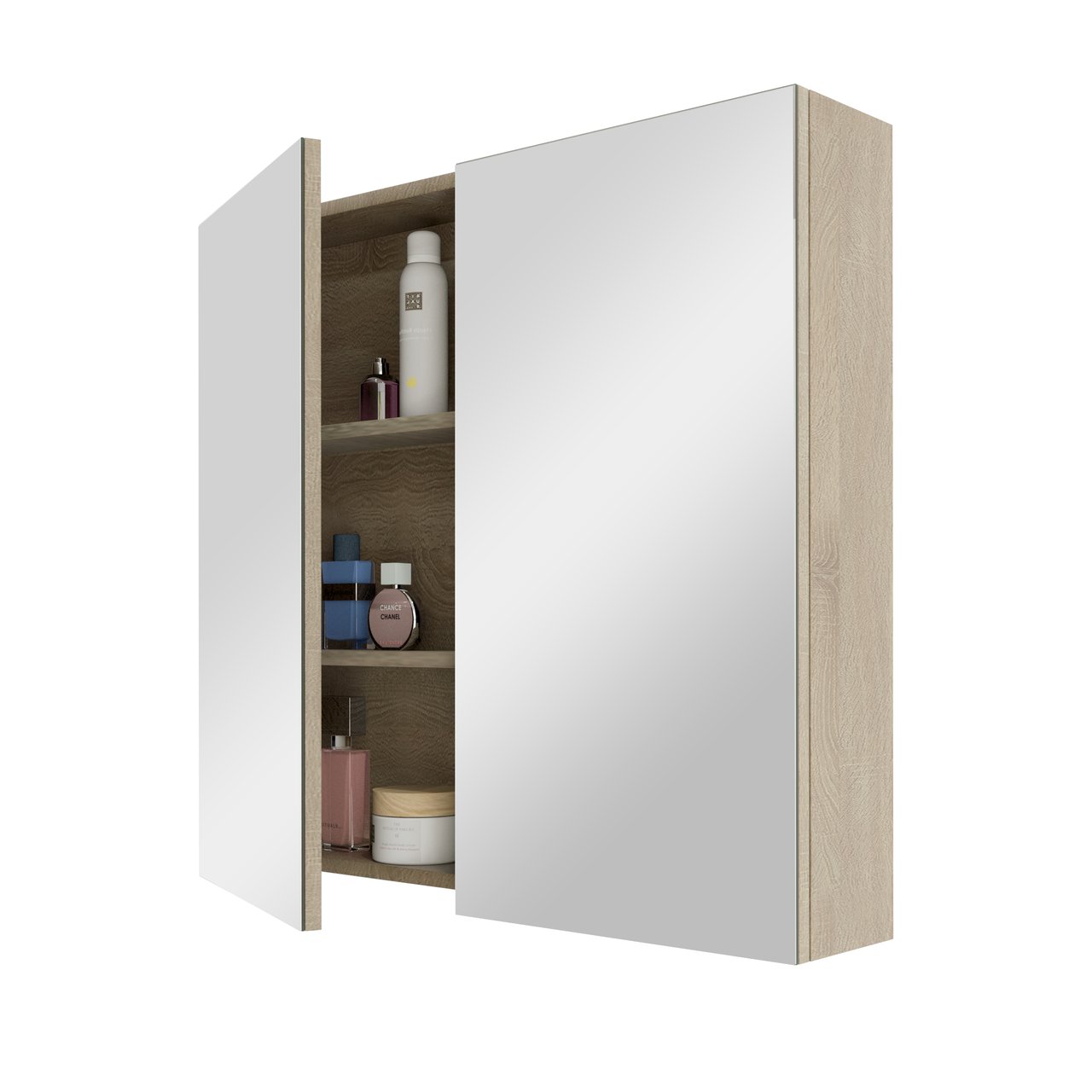 Linie Montro Spiegelschrank Bad: 80 x 75 cm, Eiche Weiß