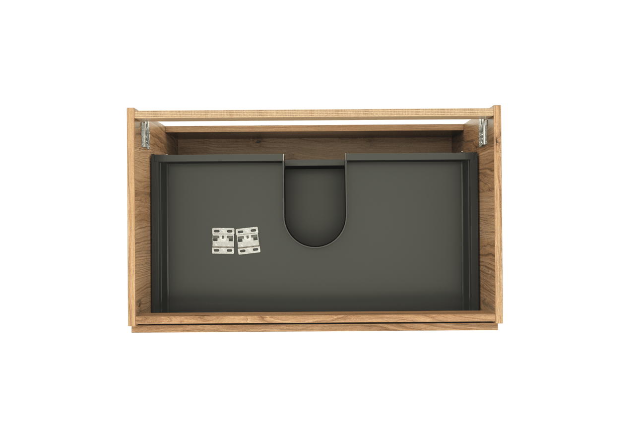 Balmani Lucida hängender Waschbeckenunterschrank: 90 x 55 cm, Teak, 2 Schubladen