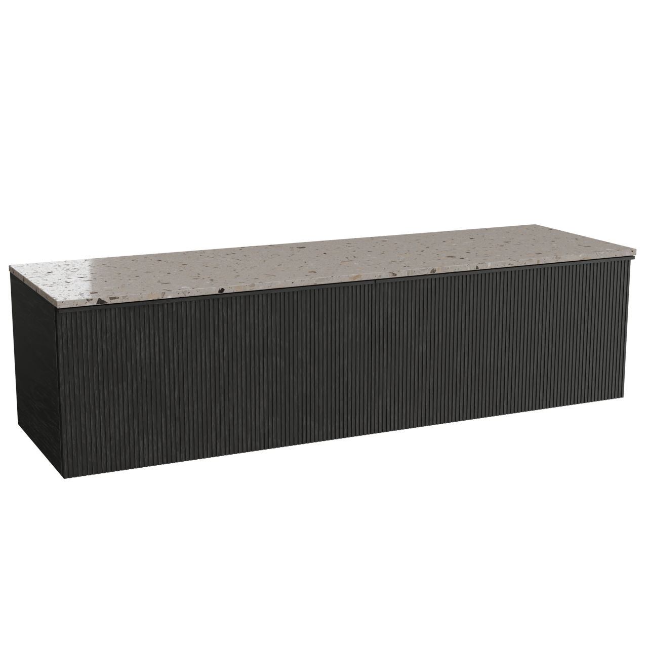 Balmani Forma meuble salle de bains suspendu 180 x 55 cm chêne noir avec Stretto tablette simple ou double en terrazzo greige terrazzo, Nervure droite symétrique verticale