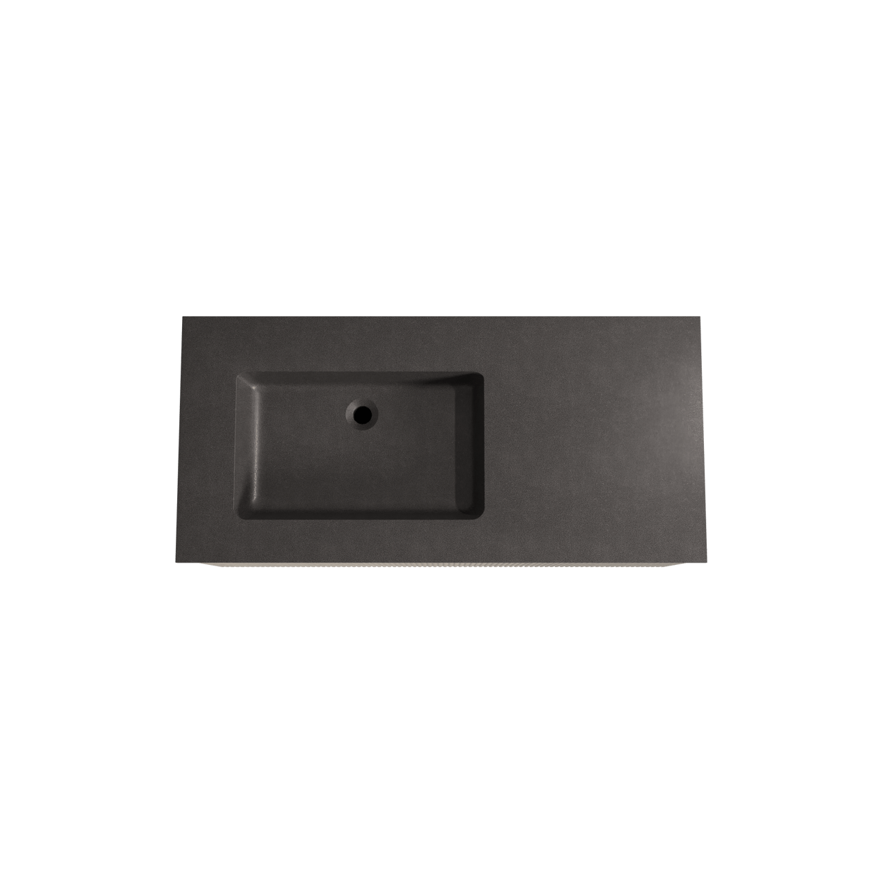 Storke Ribs meuble salle de bains suspendu 110 x 52 cm chêne brut avec Scuro plan vasque asymétrique à gauche en quartz noir mat, Nervure droite symétrique verticale