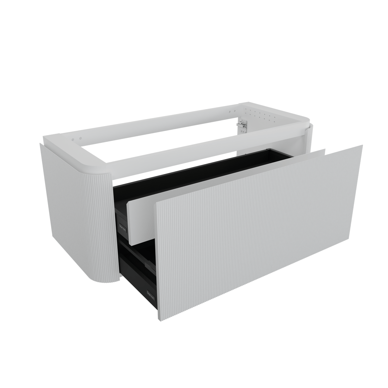 Balmani Moon hängender Waschbeckenunterschrank: 130 x 55 cm, weiß matt, 2 Schubladen, Vert. Sym. Rippe
