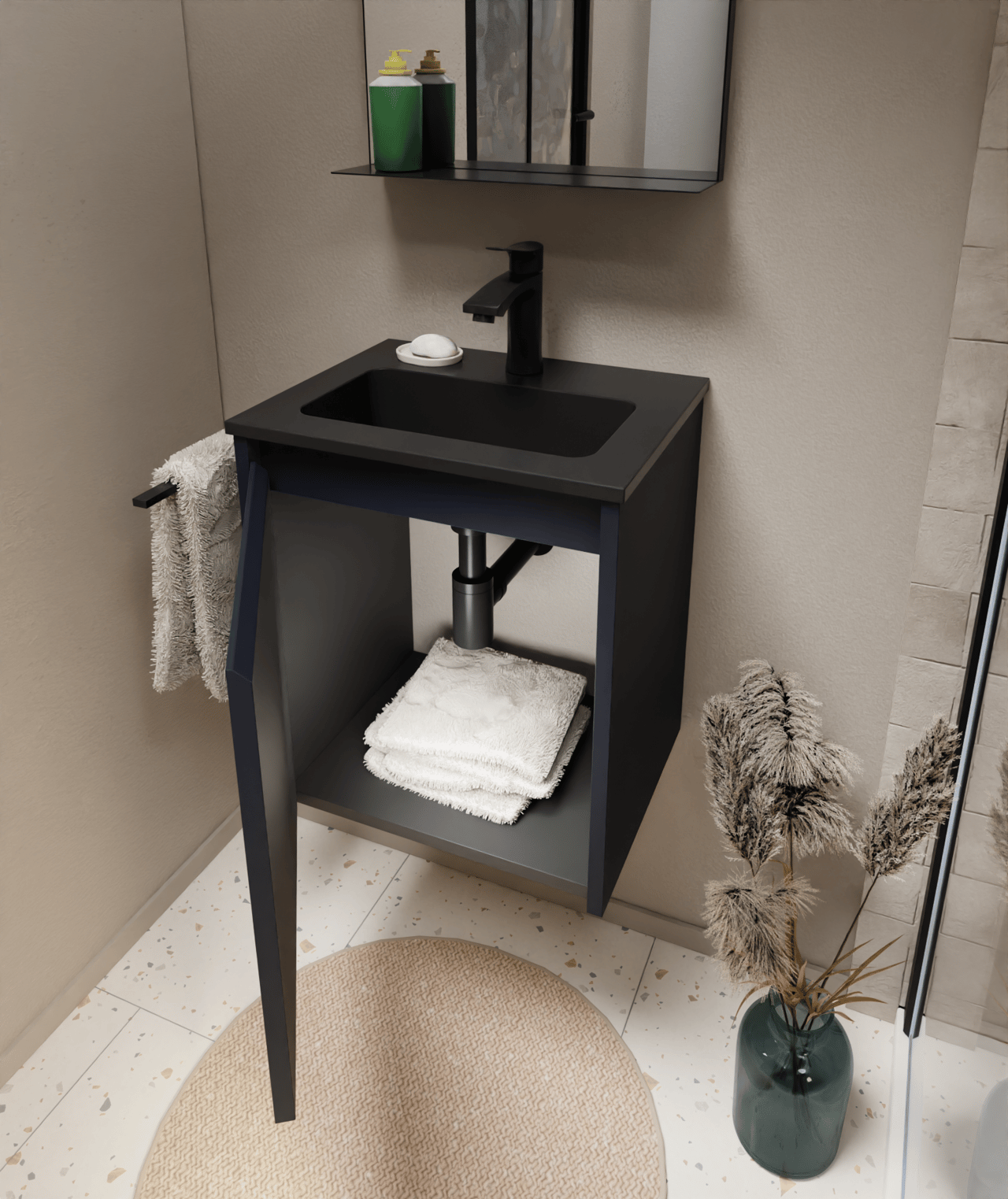 Storke Seda meuble sous-vasque suspendu 45 x 35 cm bleu nuit porte