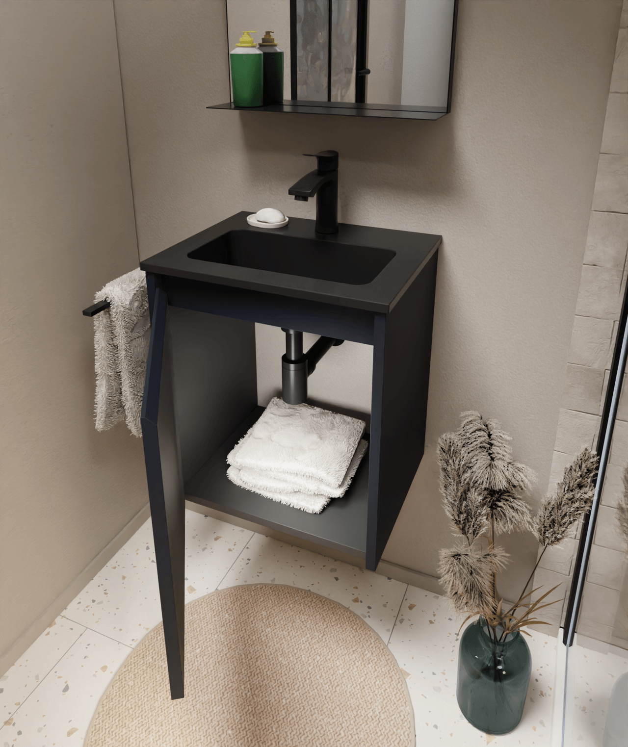 Storke Seda hängender Waschbeckenunterschrank: 45 x 35 cm, Nachtblau, mit Tür